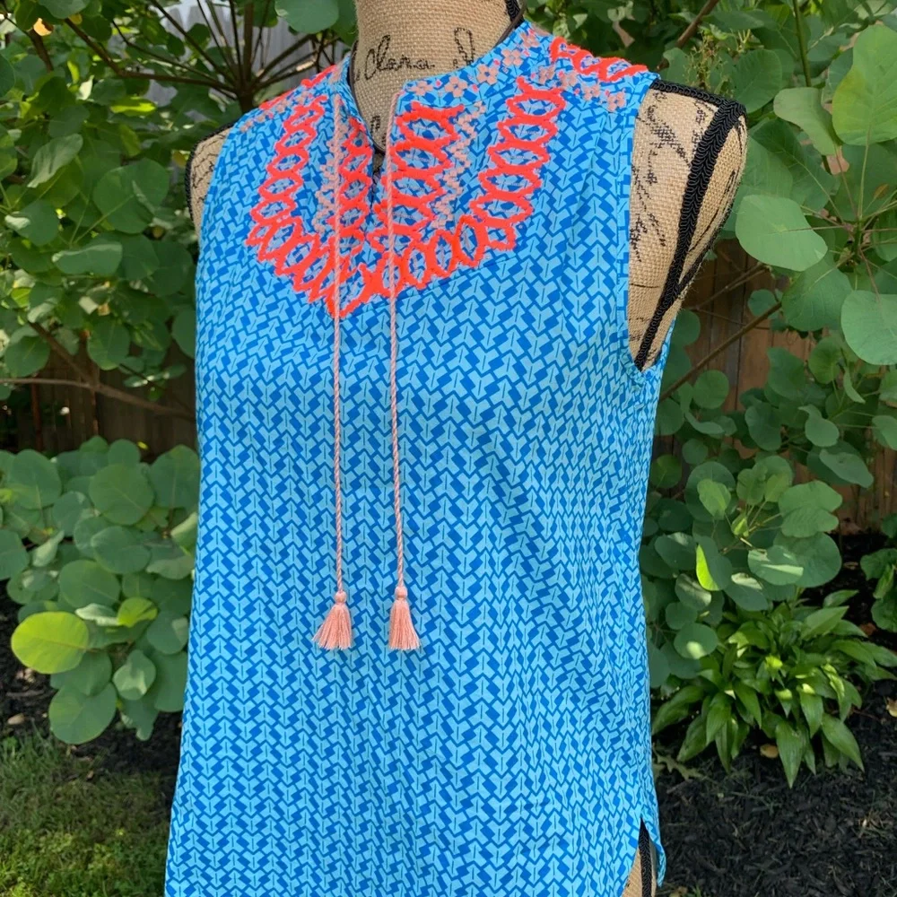 J CREW 100% cotton geometric blue print sleeveless lightweight top LNWOT… - Picture 2 of 11